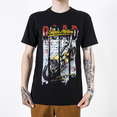 Men's black cotton t-shirt with print - Clothing