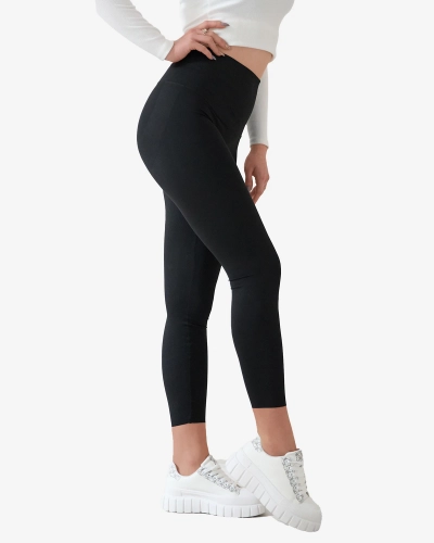 Black women's leggings with wide elastic waistband- Clothing