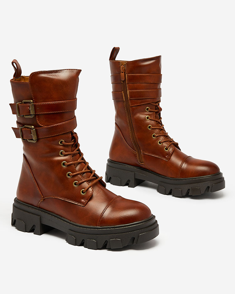 Royalfashion Eco leather women's bagger boots in brown Faserti