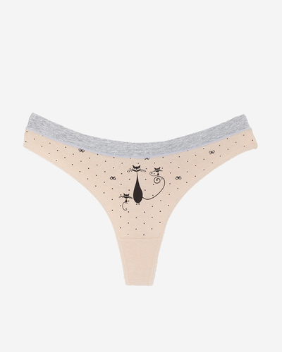 Beige women's thongs with print - Underwear