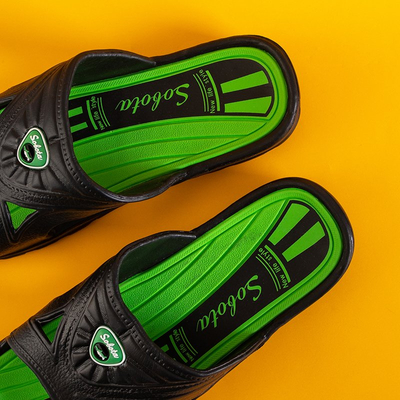 Men's black and green Zesov rubber slippers - Footwear