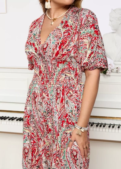 Women's patterned jumpsuit in red - Clothing