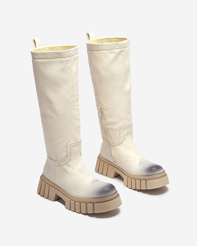 OUTLET Cream women's mid-calf boots Astaroth - Footwear