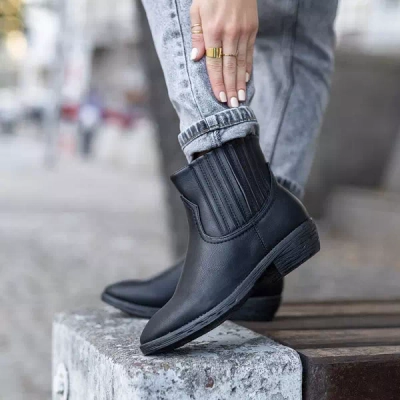 OUTLET Black eco leather boots a'la cowboy boots Krif- Footwear
