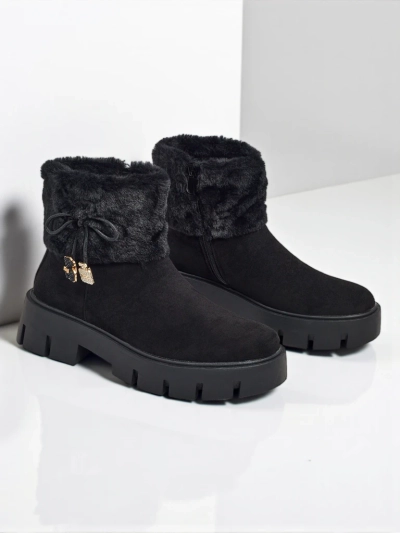 Wyższe botki damskie eko zamszowe z futerkiem Vernaya