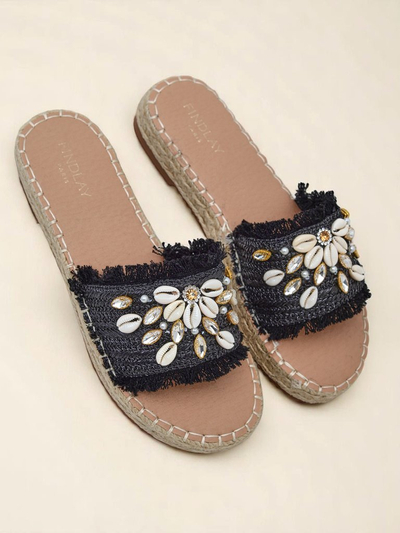 Sandały damskie Royalfashion Helena Decor czarne espadryle mit mushelkami