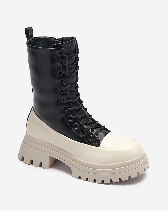 OUTLET Melni un bēši sieviešu augstie bagger zābaki Susker- Footwear