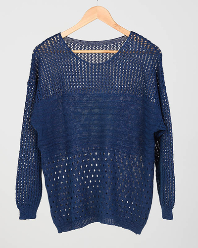 Women's navy blue openwork sweater - Clothing