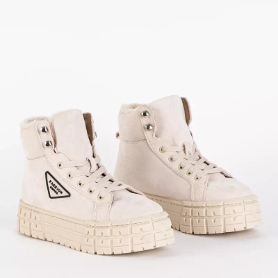 OUTLET Бежевые женские ботинки на шнуровке на платформе Tessi - Обувь