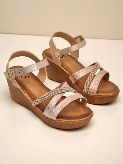 Royalfashion Women's wedge sandals with rhinestones and glitter Eclat