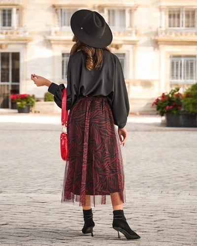 Royalfashion Rakstainas sieviešu vidējas garuma svārki ar tulles piekariņiem