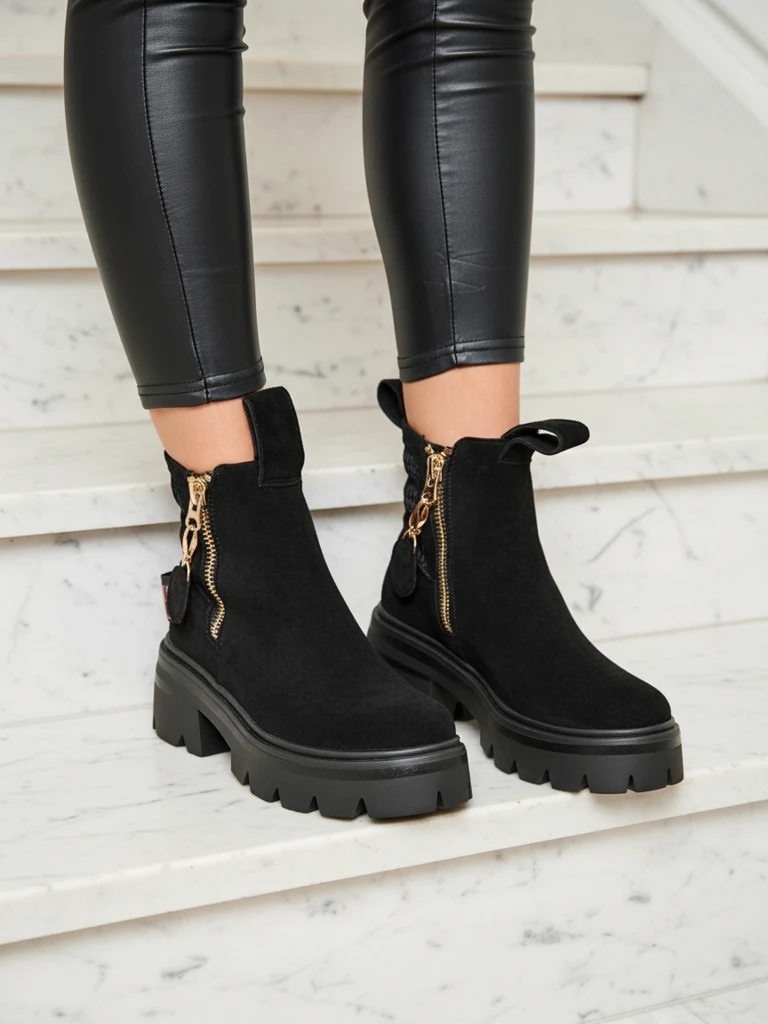 Royalfashion Женские ботинки из экозамши черного цвета Refaset