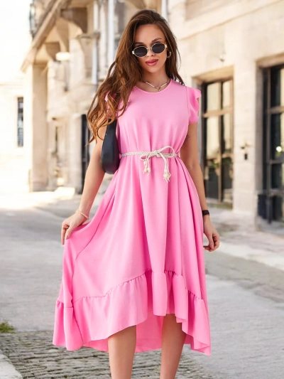 Royalfashion Women's midi dress with ruffles and short sleeves