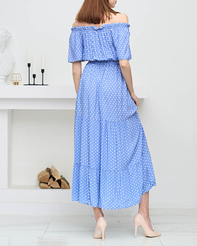 Blue ladies 'midi dress with open back polka dots - Clothing