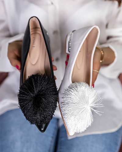 Black women's ballerinas with a pompom and cubic zirconia Hesino - Footwear