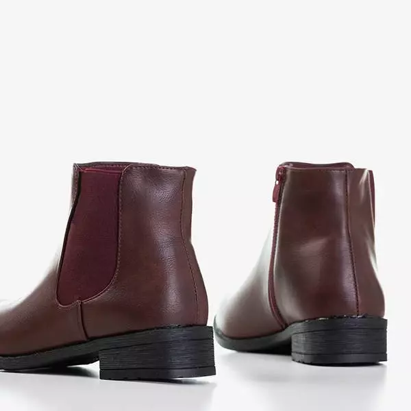 OUTLET Women's maroon Chelsea boots with flat heels Timea - Footwear