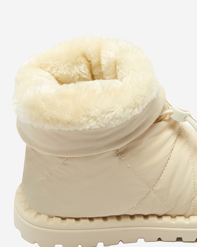 Women's cream quilted snow boots on a flat sole Ferri - Footwear
