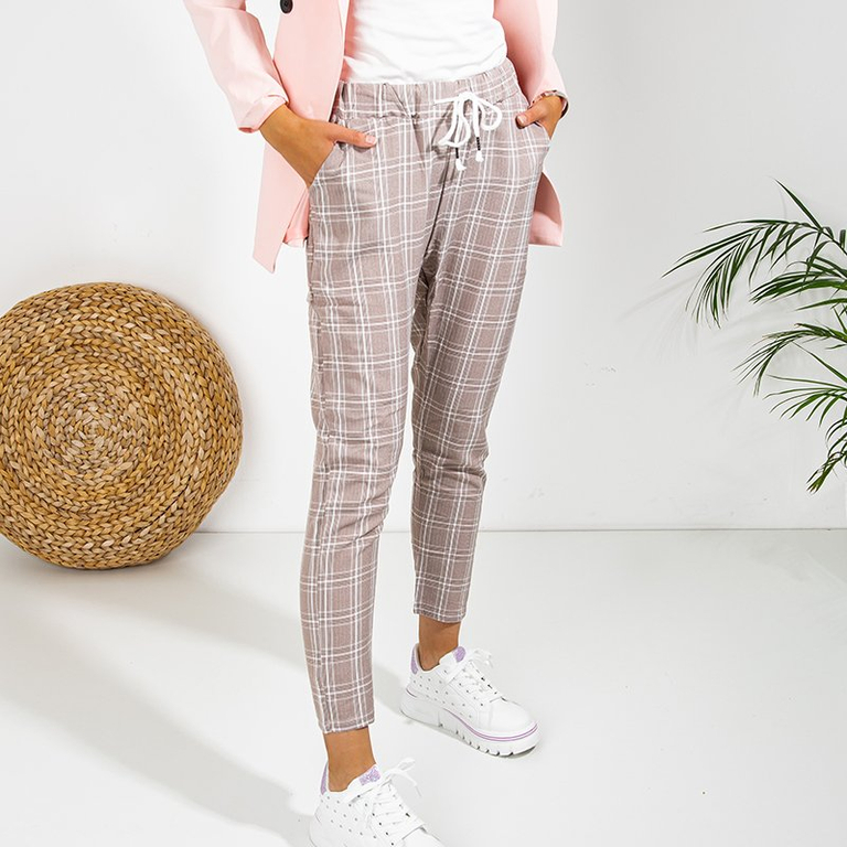 Brown ladies 7/8 checkered trousers - Clothing