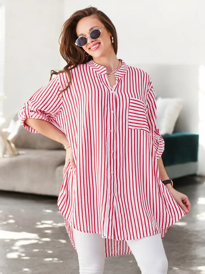 Royalfashion Viskozes garš sieviešu svītrains krekls