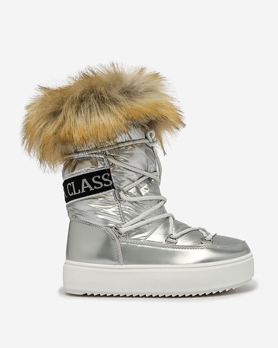 Royalfashion Детские ботинки-слипы a'la snow boots with fur in silver Asika