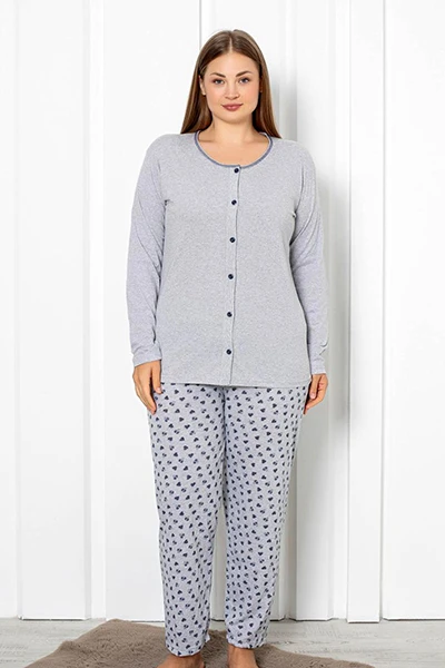 Royalfashion Sieviešu kokvilnas 2 gabalu naktskrekls ar sirdīm Liela izmēra