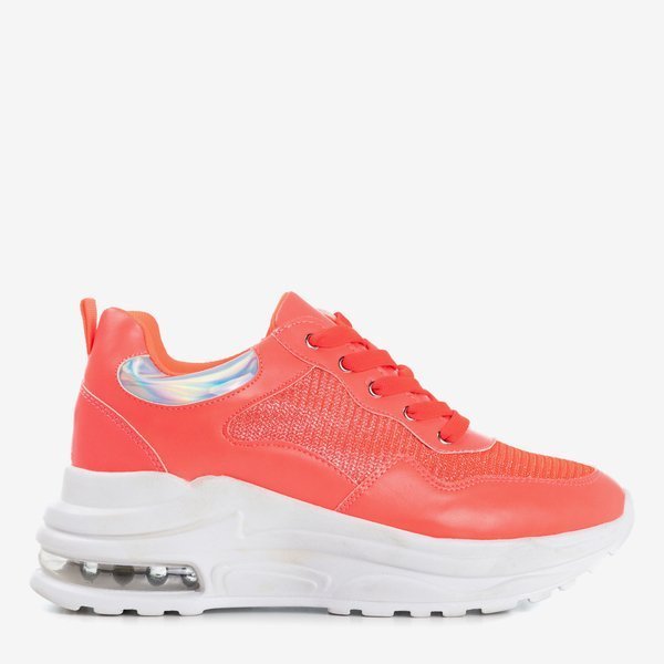 Neon orange women's sports sneakers with holographic Piules inserts - Footwear 1
