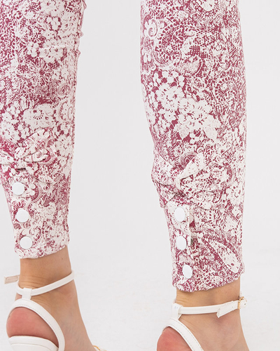 Women's burgundy patterned fabric trousers - Clothing