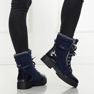 Women's navy blue partially varnished boots Ginoko - Shoes