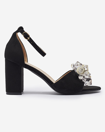 Женские сандалии на заднике с декоративными кристаллами черного цвета Berlogo- Footwear