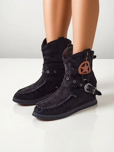 Royalfashion Women's ankle boots on a low wedge Indianas