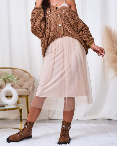 Royalfashion Bēšas krāsas sieviešu midi kleita ar tiltu