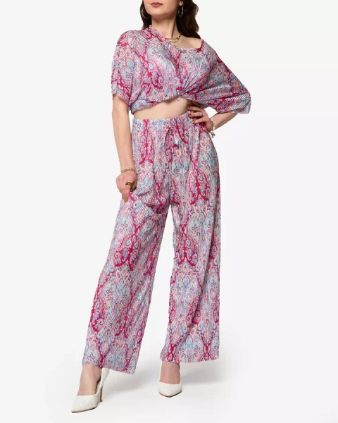 Fuchsia-blue ribbed women's set with print- Clothing