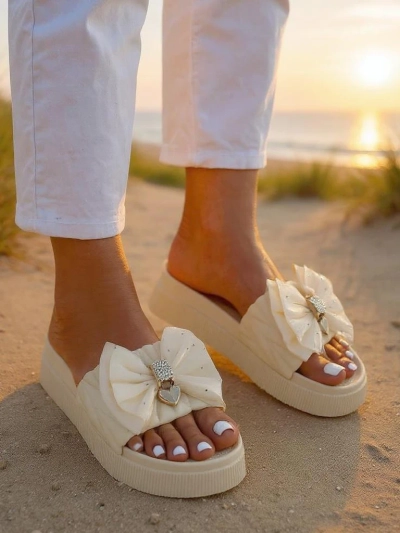 Royalfashion Women's Platform Flip-Flops with Bow Sento Pace