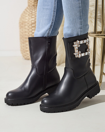 Women's black eco-leather boots with embellishment Xetika - Footwear
