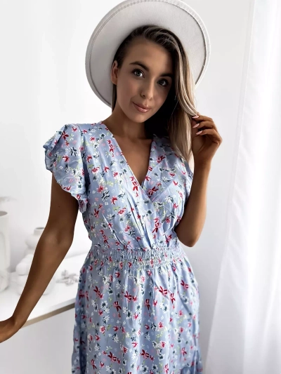 Royalfashion Blue women's mini dress with floral motif