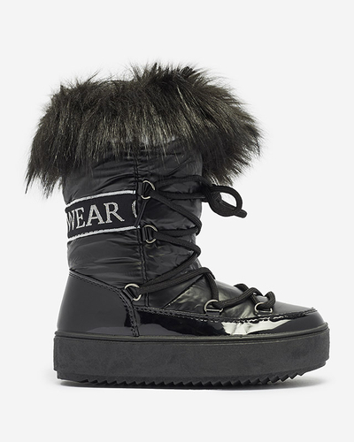 Черные детские ботинки-слипоны a'la snow boots with fur Asika - Обувь