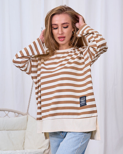 Royalfashion Long women's blouse with brown stripes