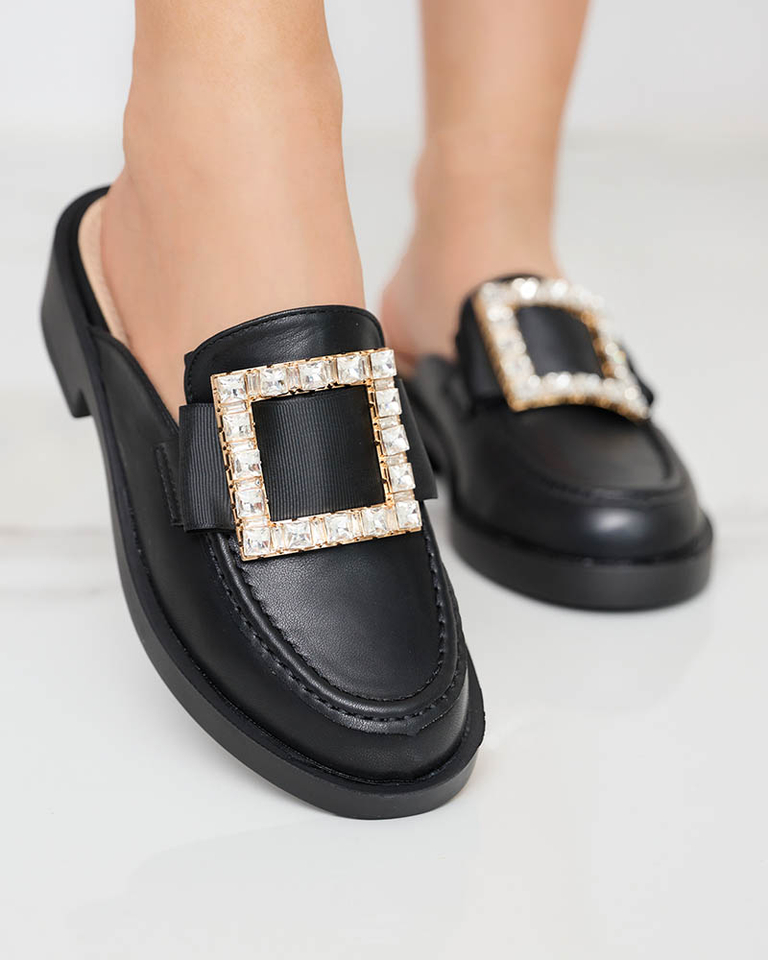 Sieviešu melnas čības a'la loafers Delaqi - Kurpes