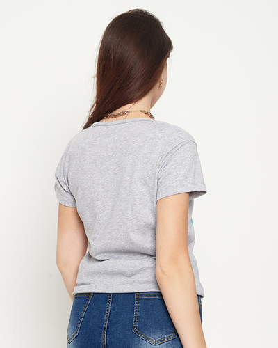 Gray women's t-shirt with a dog print - Clothing