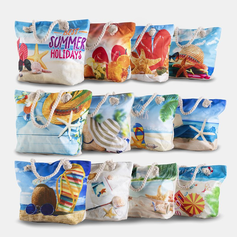 Multicolored beach bag with holiday print - Accessories
