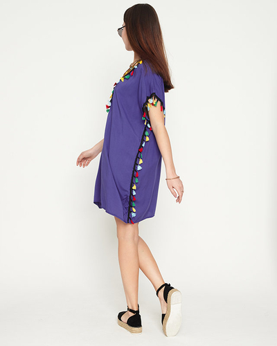 Women's blue summer beach tunic with fringes - Clothing