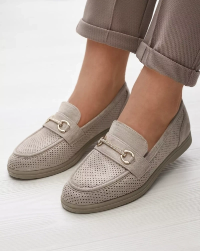 Women's moccasins with ornament in beige Ziragge- Footwear