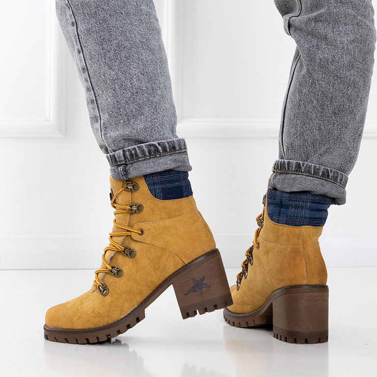 Mustard women's boots on the post Royaltan - Footwear
