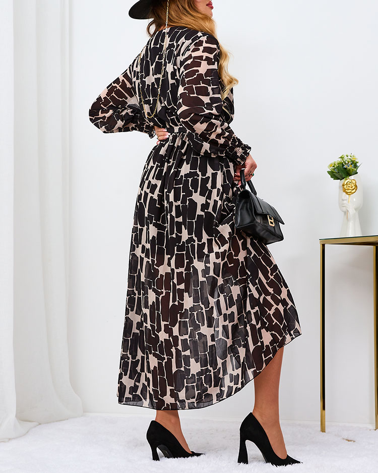 Royalfashion Melnā un bēšā krāsā rakstaina sieviešu maxi kleita