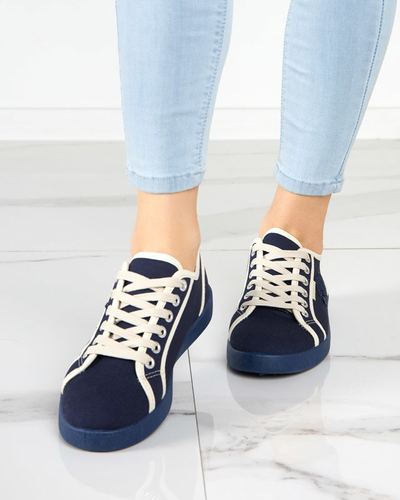 Navy blue women's sneakers with a Wefera badge - Footwear