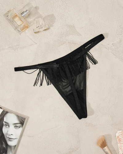 Royalfashion Black women's thong panties with tassels