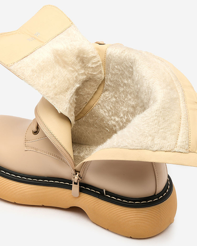 Royalfashion Beige women's lace-up boots on a solid sole Diret