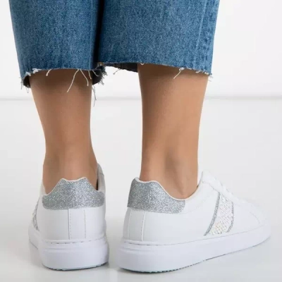 OUTLET Women's white sports sneakers with Hypnosis silver inserts - Footwear