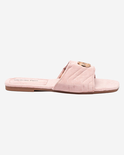 Light pink women's eco-suede slippers with a golden ornament Fanico - Shoes