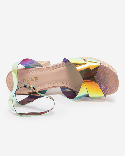 Rose-gold women's holographic sandals on the post Tenssy - Footwear